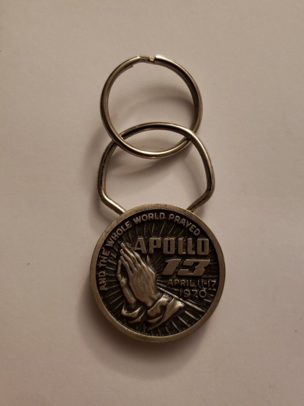 Vintage NASA Keychain Apollo 13 The Whole World Prayed Key Ring 1970 Ephemera